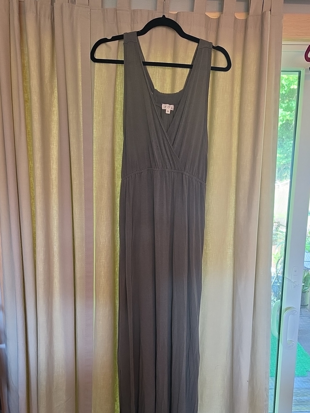 POL Sleeveless V-Neck Maxi Dress in Slate Green